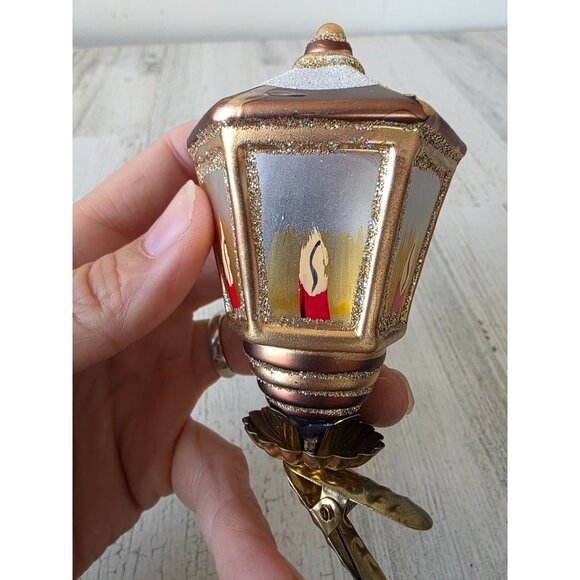 Radko Vintage lantern lamp clip glass glitter gold light Xmas tree - Picture 2 of 9